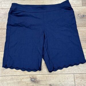 Coral Bay Navy Stretch Bermuda Shorts with Scalloped Hem size 16W Plus‎